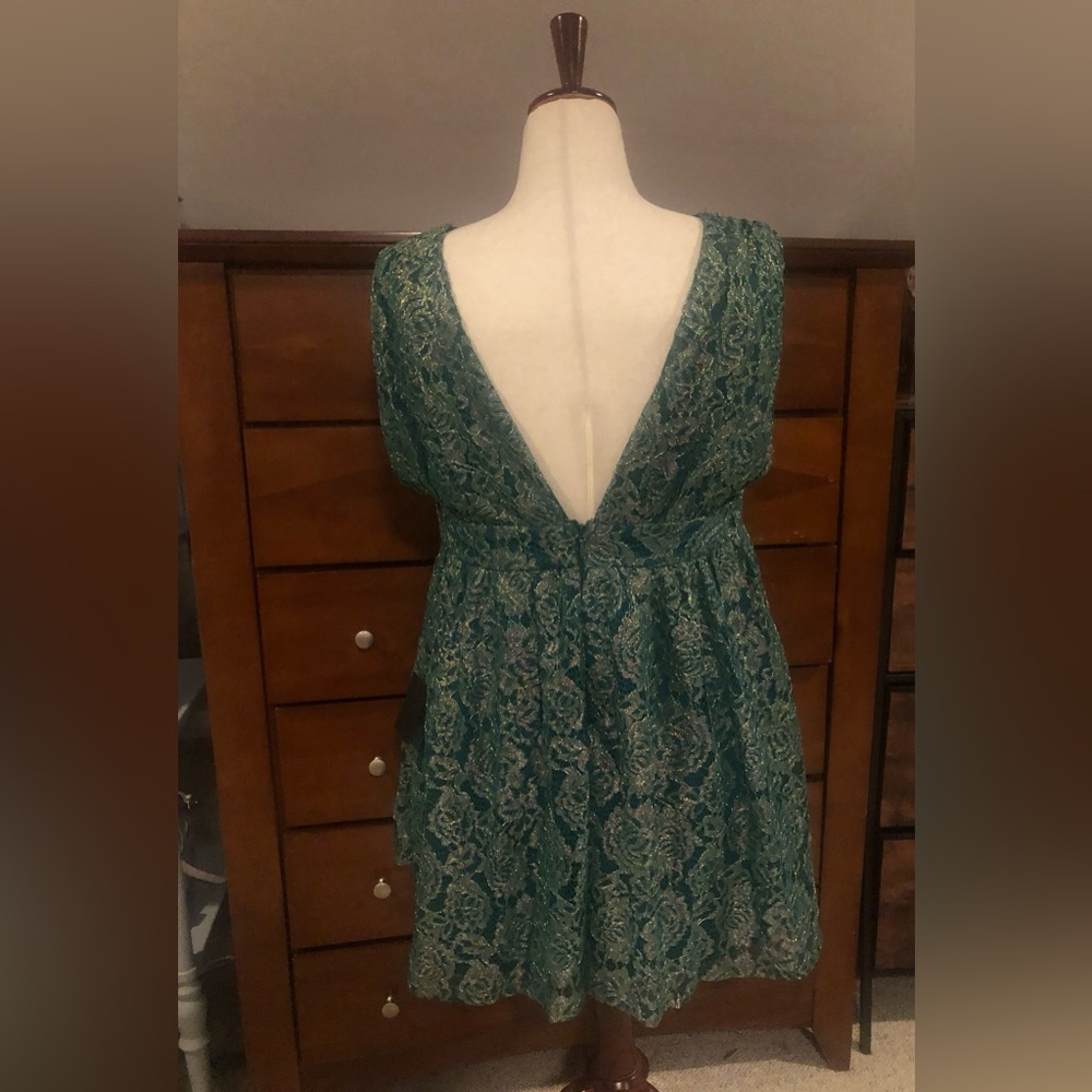 Lulu's Teal Green Lace Plunge Mini Dress - Picture 6 of 11